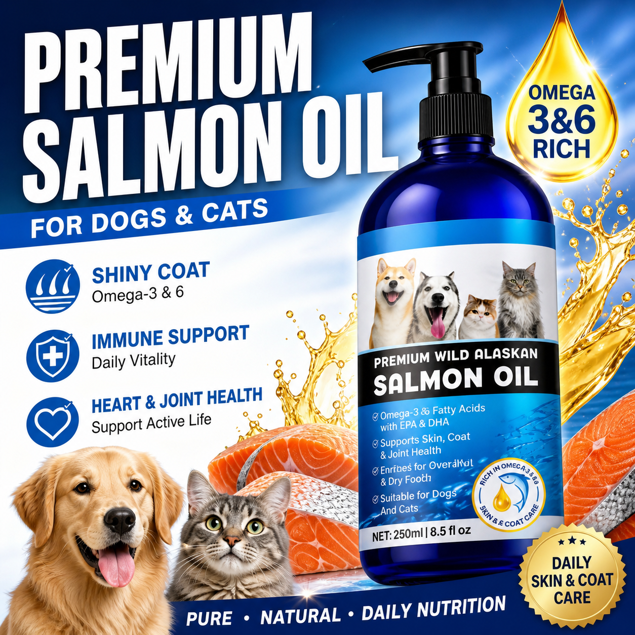 Pet Salmon Oil | Omega3 Skin & Coat Support